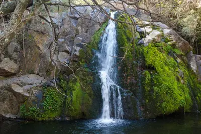 a waterfall on the side of a rock wall at Posada Tinktinkie in Santa Rosa de Calamuchita