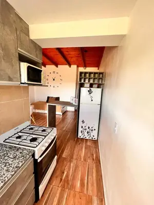 a kitchen with a stove and a refrigerator at El 8 del mirador in Villa Santa Cruz del Lago