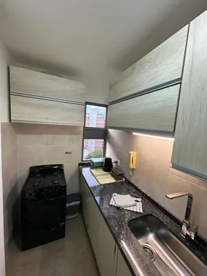 a small kitchen with a sink and a stove at Paseo del Boulevard Suite in Cordoba