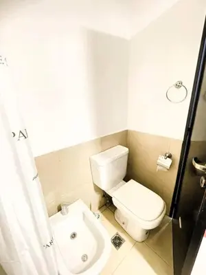 a white bathroom with a toilet and a shower at Elegante en B° General Paz in Cordoba