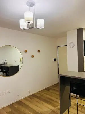 a dining room with a mirror and a table at Departamento confortable centro Wi Fi - cochera opcional in Cordoba