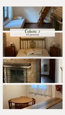 two pictures of a room with a bed and a table at Cabañas La Victoria, Las Calles, Traslasierras, Córdoba in Las Rabonas