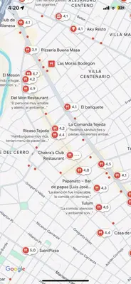 a close up of a map with red dots at Departamentos del Cerro in Cordoba