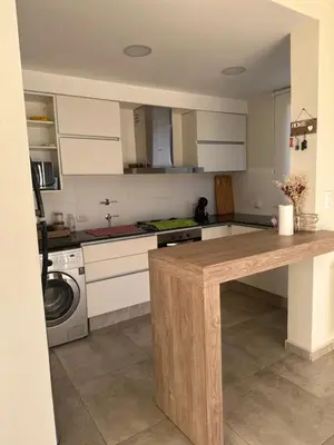 a kitchen with a counter and a washing machine at villa marina in Villa General Belgrano