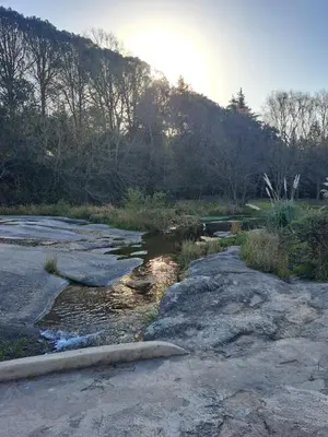 a river with rocks and trees in a field at Complejo Costario in Tanti
