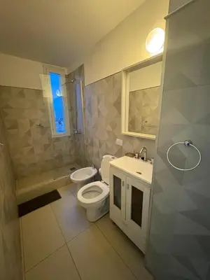 a bathroom with a toilet and a sink and a shower at Exclusivo depto en Complejo Santo Domingo con seguridad 24 hs in Cordoba