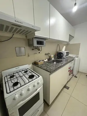 a kitchen with a white stove and a sink at Exclusivo depto en Complejo Santo Domingo con seguridad 24 hs in Cordoba