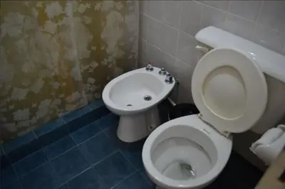 a bathroom with a toilet and a sink at Duplex de la Virgen in Mina Clavero