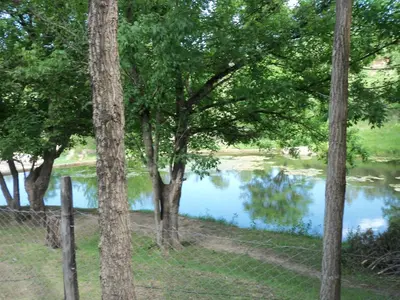 a fence next to a river with trees at Cabaña NANO in Tanti