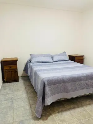 a bedroom with a bed and two night stands at Casa en San Francisco del monte de oro in San Francisco del Monte de Oro
