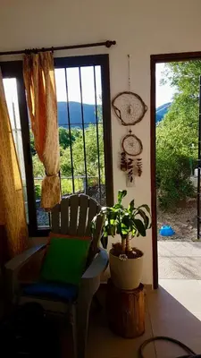 a room with a chair and a plant and a window at Casa Safari en La Paisanita, Alta Gracia in Alta Gracia