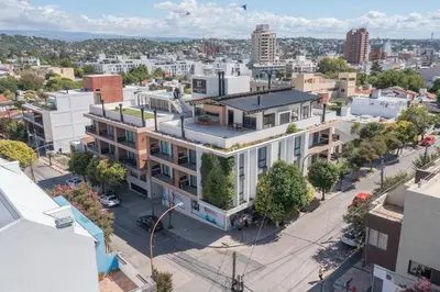an aerial view of a building on a city street at Depto 