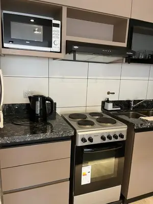 a kitchen with a stove and a microwave at Depto 