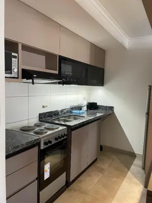 a kitchen with a stove and a counter top at Depto 