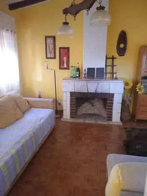a living room with a fireplace and a couch at Bialet Masse hermosa casa con pileta in Cordoba