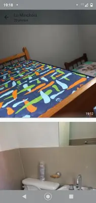 a picture of a bed and a sink in a bathroom at Cabañas La Mimi in Villa Anizacate