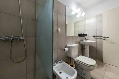a bathroom with a shower and a toilet and a sink at Viaggiato Felix Frías in Cordoba