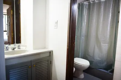 a bathroom with a toilet and a sink and a shower at Dpto 1 habitación con cochera in Cordoba