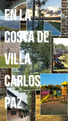 a collage of photos of a park with the words la vida villages at Ciervo de Oro in Villa Carlos Paz