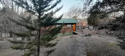 a small house with a green roof and a pine tree at Cabaña Waicol EXCLUSIVA in Potrero de Garay