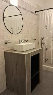 a bathroom with a sink and a mirror and a shower at pepesapart in Cordoba