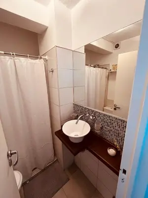 a bathroom with a sink and a shower at Aguaribay duplex Nuevo Centro in Cordoba