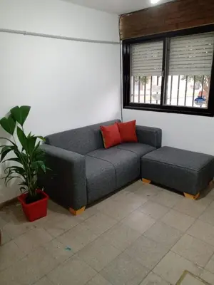 a gray couch with two red pillows in a room at Residencia Art in Cordoba