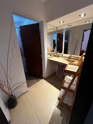 a bathroom with a sink and a mirror at Apart Pilar in Pilar