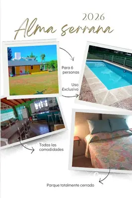 a collage of pictures of a resort with a pool at Cabaña Alma Serrana in Bialet Massé