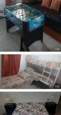a room with a pool table and a bed with a crib at Traslavista alojamiento de ensueño in Villa de Las Rosas
