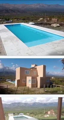 two pictures of a house and a swimming pool at Traslavista alojamiento de ensueño in Villa de Las Rosas