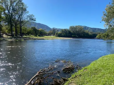 a river with a branch in the water at Departamentos Altos del Puchuqui in Santa Rosa de Calamuchita