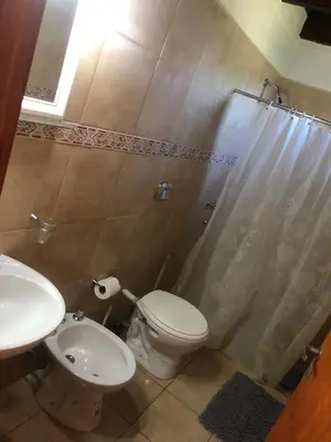 a bathroom with a toilet and a sink and a shower at Cabañas Ipachi Naguan in Villa Rumipal