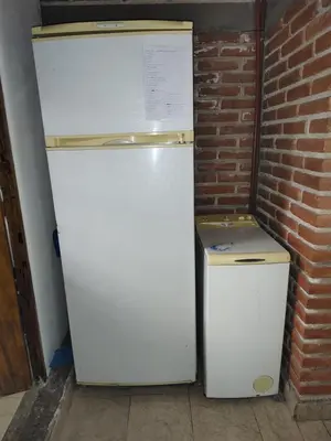two refrigerators are sitting next to a brick wall at AMABLEs in Salsacate