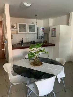 a dining room table and chairs with a plant on it at Departamento en Nueva Cordoba in Cordoba