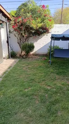 a yard with a blue tent and a bush with flowers at departamento en zona residencial in Cordoba