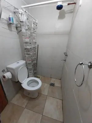 a small bathroom with a toilet and a shower at Pintacho Cabañas, casa in Villa Anizacate