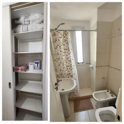 two pictures of a bathroom with a toilet and a sink at Villasol TOP in Cordoba