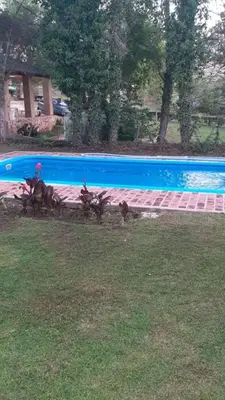 a group of birds standing next to a swimming pool at CASA FRENTE AL RIO CON PILETA PRIVADA ESTANCIA VIEJA Carlos Paz in Villa Carlos Paz