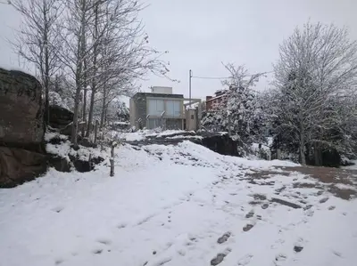 a snow covered street with trees and a building at Casa Cabalango in Cavalango