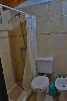 a bathroom with a shower with a toilet and a sink at Complejo Salamanca - Cabaña La Catalana in Trapiche