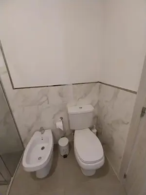 a bathroom with a white toilet and a sink at Prado del Lago in Villa Rumipal