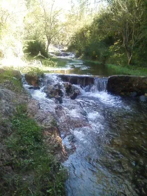 a stream of water with rocks in a river at Refugio de las Sierras in Villa General Belgrano