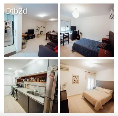 three pictures of a living room and a bedroom at Temporario botanico in Cordoba