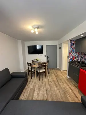 a living room with a couch and a table at Departamento amoblado 1 dorm con amenities 516 INVERHOME INMOBILIARIA in Cordoba