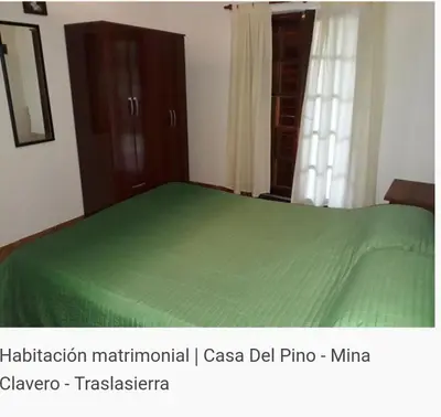 a bed with a green bedspread in a room at Del pino in Mina Clavero