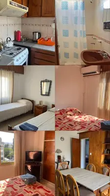 a collage of photos of a kitchen and a room at departamento moreno151 in Villa Carlos Paz