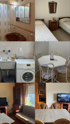a collage of four pictures of a room at departamento moreno151 in Villa Carlos Paz
