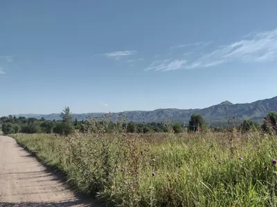 a dirt road in a field with mountains in the background at Casa REFUGIO PUNILLA in Cordoba