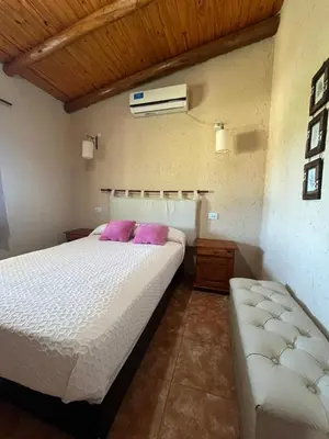 a bedroom with a bed and a couch in it at Cabañas Aires de montaña in Cordoba